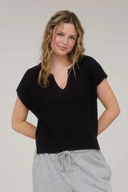 Alana Split Neck Cap Sleeve Ribbon Knit Pullover