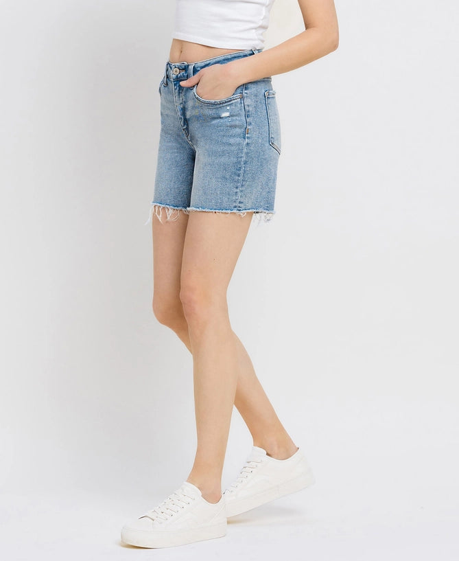 Vervet High Rise Midi Fray Hem Shorts