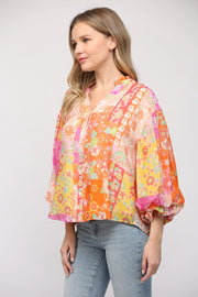 Aidyn Puff Sleeve Button Down Chiffon Blouse