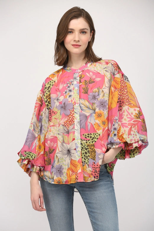 Adrienne Puff Sleeve Button Down Chiffon Blouse