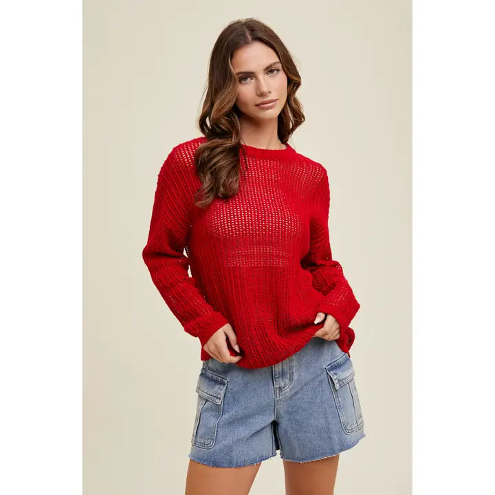 Mariah Long Sleeve Open Knit Crochet Sweater