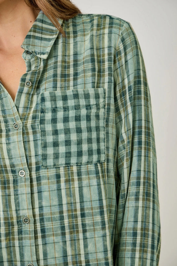 Gabriel Fringe Detail Washed Plaid Button Front Shirt