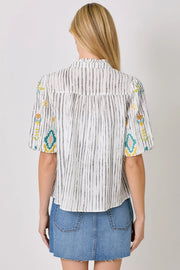 Sedona Embroidered Puff Sleeve Washed Cotton Gauze Top