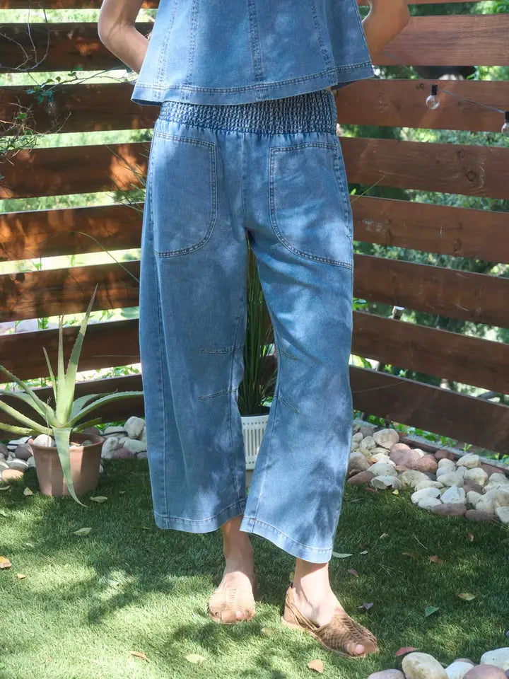 Lindee Seam Detail Sleeveless Denim Top & Pant Set
