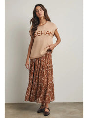 "YEEHAW" Cap Sleeve Wide Shoulder Sweater