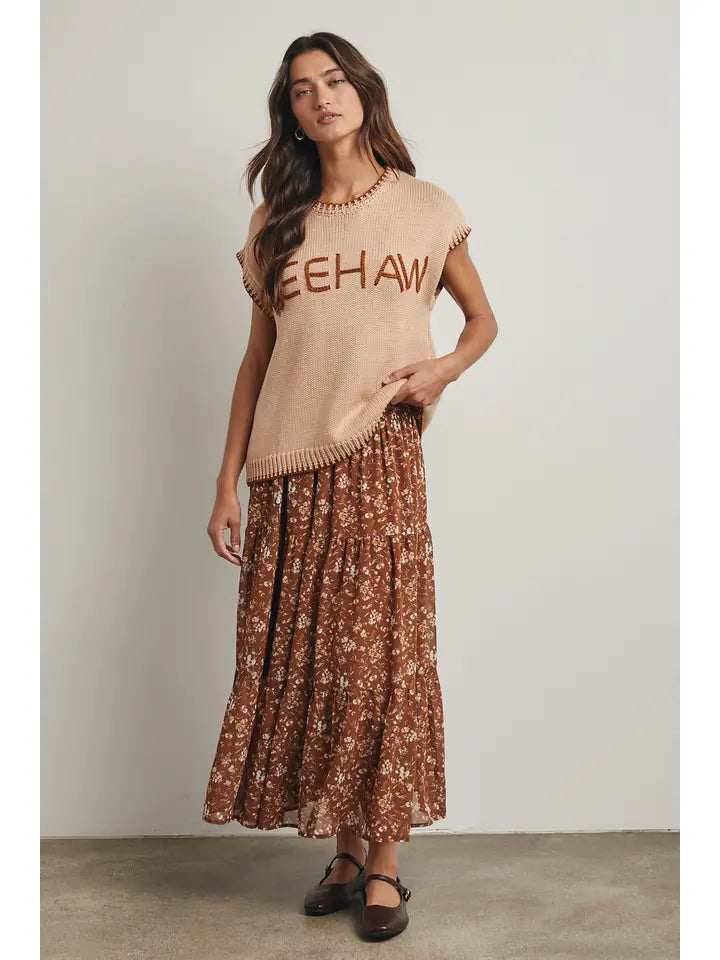 "YEEHAW" Cap Sleeve Wide Shoulder Sweater