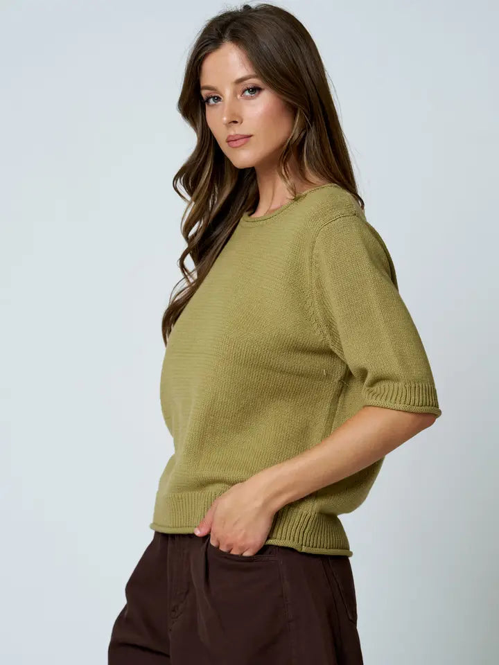 Cole Raw Edge Half Sleeve Sweater Knit Top