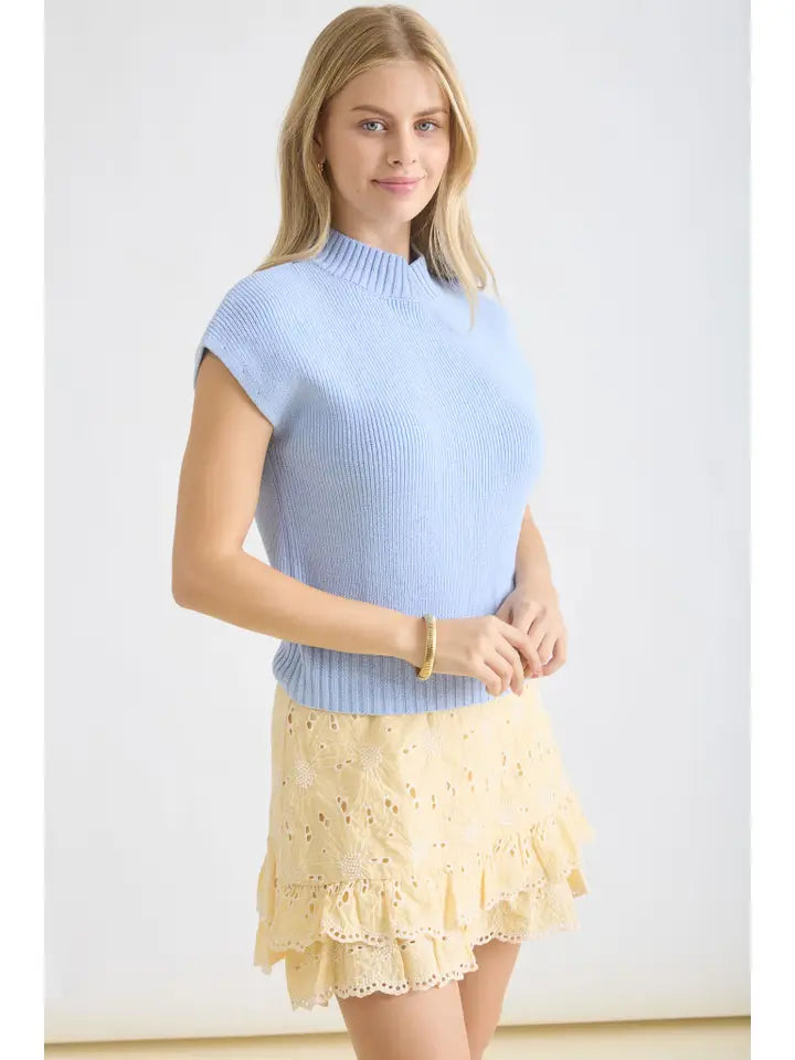 Tricia Mock Neck Short Sleeve Sweater Top