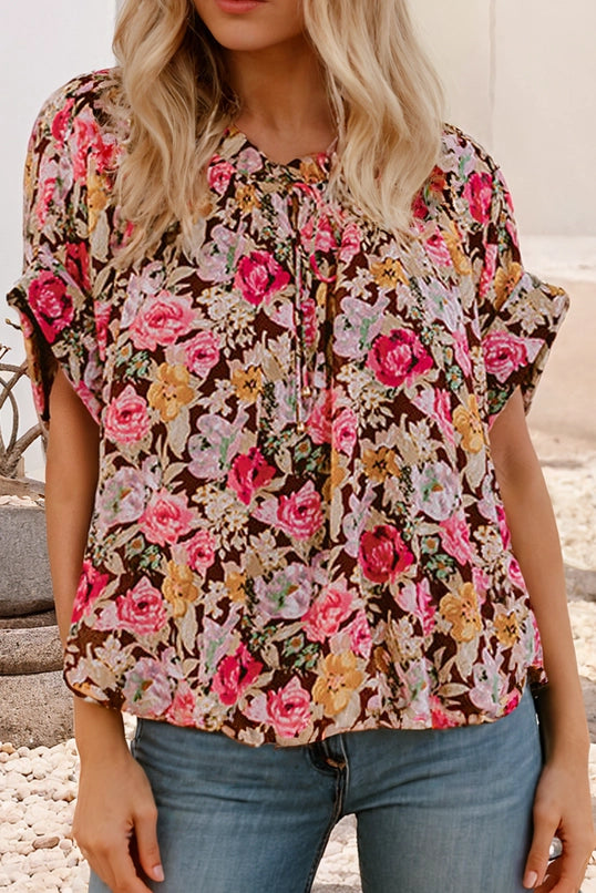 Rosie Floral Print Shift Blouse Top