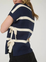 Camelot Side Tie Stripe Short Sleeve Sweater