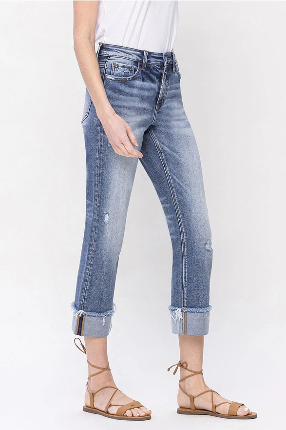 Roadie High Rise Straight Cropped Cuff Leg Jeans