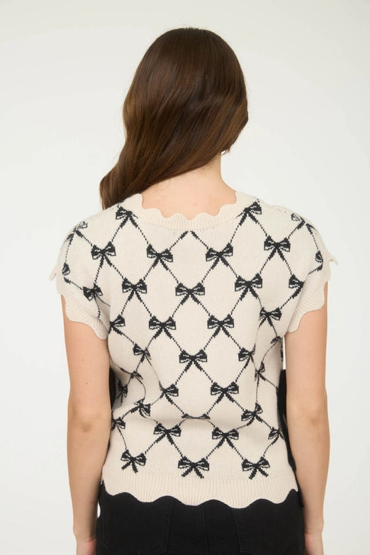 Lil Bo Peep Bow Pattern Cap Sleeve Sweater with Side Ties