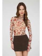 Delta II Floral Semi-Sheer Long Sleeve Mesh Top