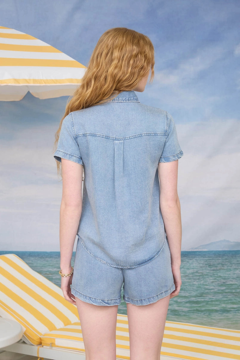 Mandi Chambray Denim Button Front Shirt and Short Set