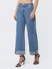 Behind Bars High Rise Jacquard Stripe Wide Cuff Ankle Crop Jeans