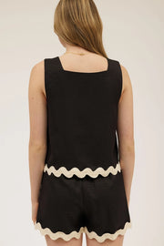 Elena Contrast Wavy Hem Sleeveless Top and Short Set