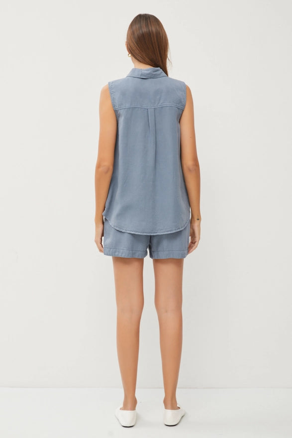 Maude Sleeveless Tencel Button Down Collared Top