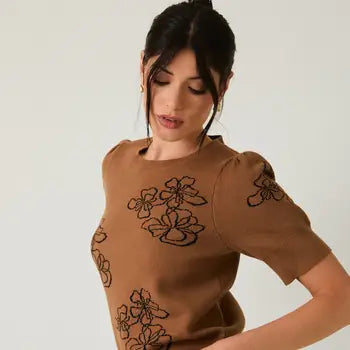 Astrid Floral Graphic Sweater Knit Top