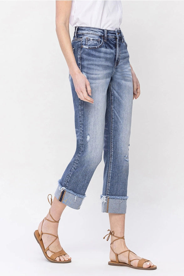 Roadie High Rise Straight Cropped Cuff Leg Jeans