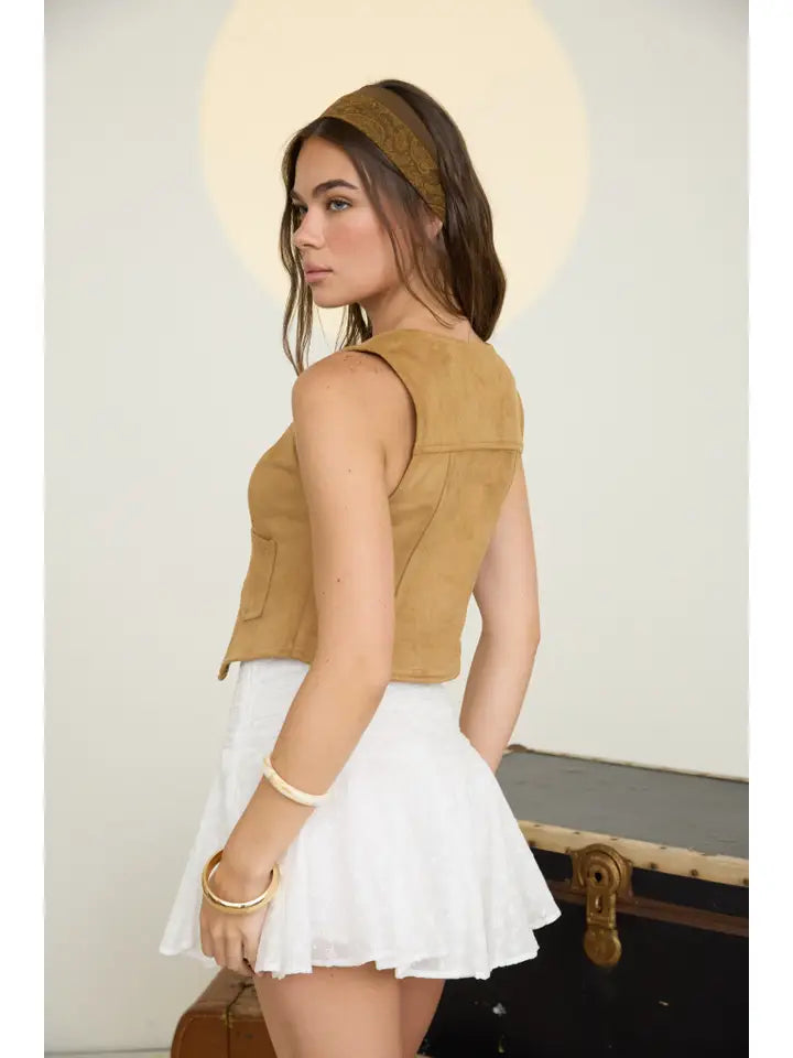 Western Suede Fitted Mini Vest