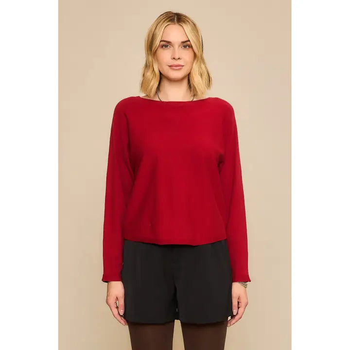 Vanderbilt Boatneck Dolman Long Sleeve Crop Sweater
