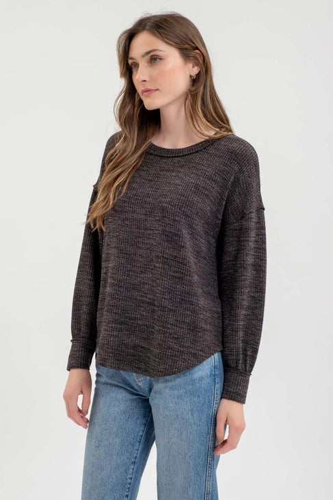 Twyla Drop Shoulder Long Sleeve Sweater Knit Top