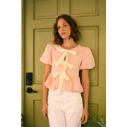 Belladonna Bubble Peplum Blouse with Contrast Bows