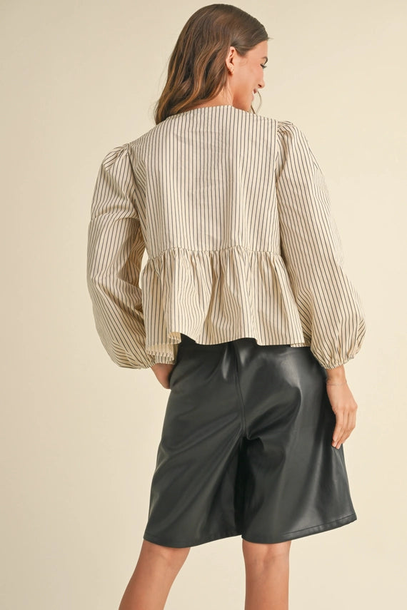 Agatha Striped Woven Tie Front Peplum Blouse