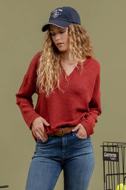 Ruby Notch V-Neck Knit Top