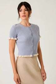 Maddyx Button Down Ruffle Ribbed Knit Top