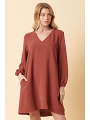 Regina Airflow Long Sleeve V-Neck Tunic Mini Dress