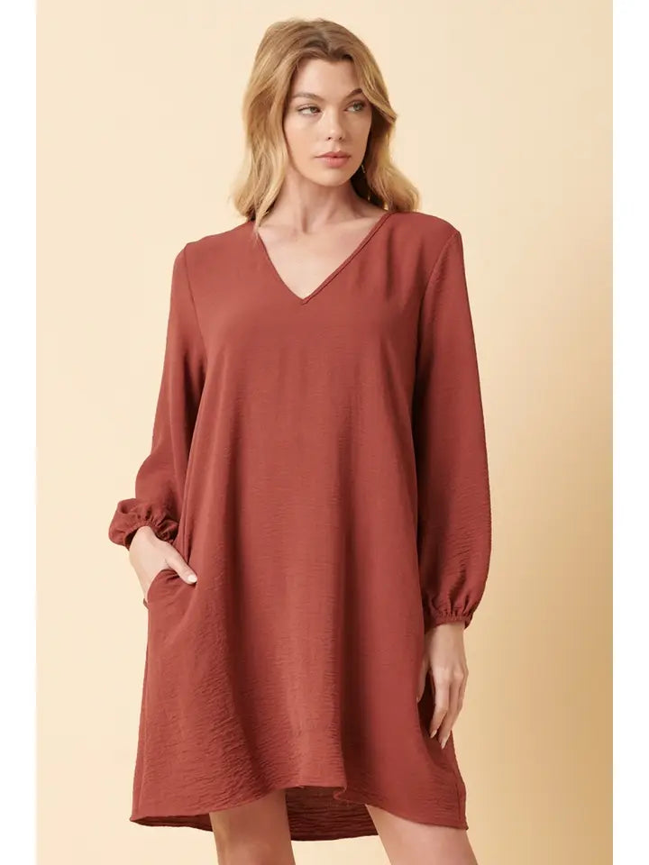 Regina Airflow Long Sleeve V-Neck Tunic Mini Dress