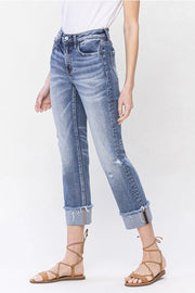 Roadie High Rise Straight Cropped Cuff Leg Jeans