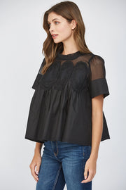 Vela Mesh Lace Applique Peplum Top by FATE