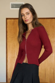 Anika Fitted Two-Way Zipper Long Sleeve Sweater Top