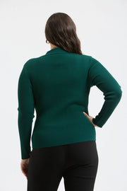Evelia Collared Gold Snap Long Sleeve Knit Top
