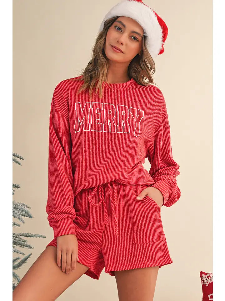 MERRY Long Sleeve Top and Shorts Set