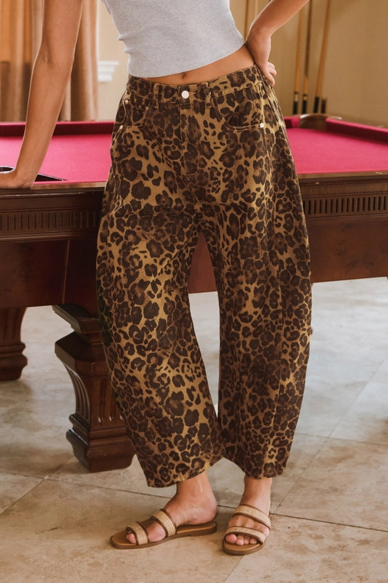 Fierce Leopard Printed Barrel Jeans