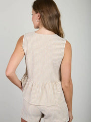 Cynthia Stripe Front Tie Sleeveless Top and Shorts Set