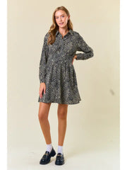 Catalina Collared Animal Print Long Sleeve Mini Dress