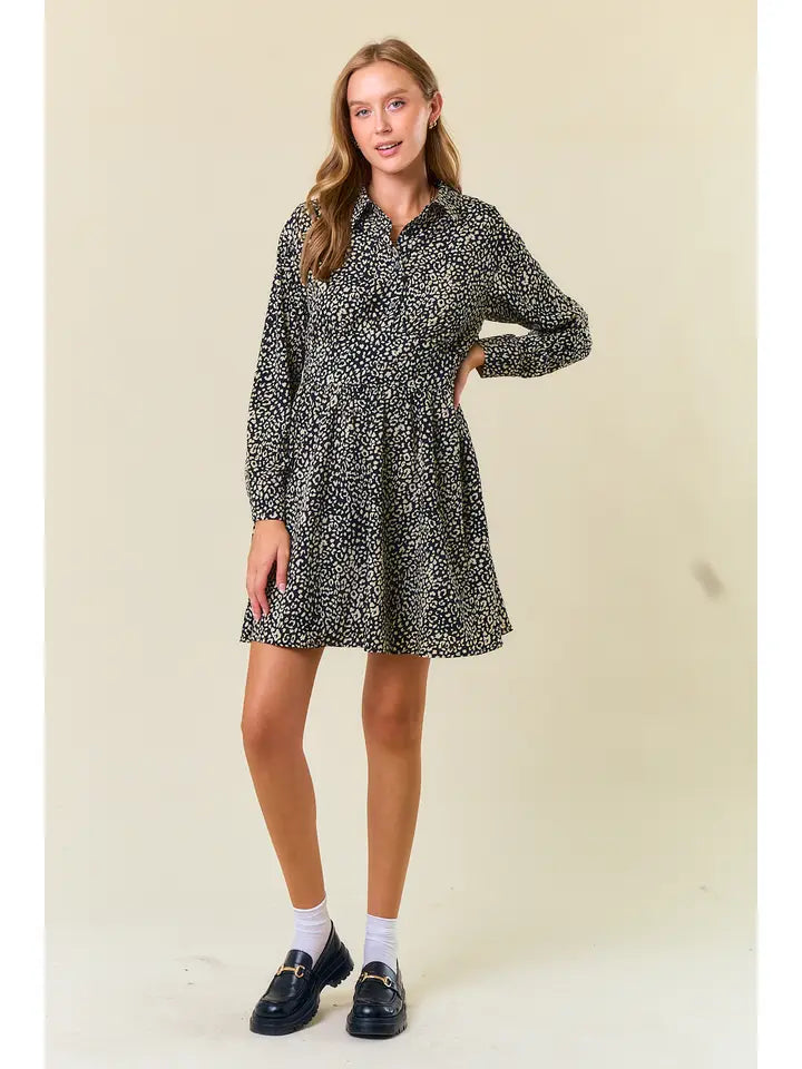 Catalina Collared Animal Print Long Sleeve Mini Dress
