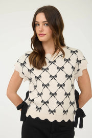 Lil Bo Peep Bow Pattern Cap Sleeve Sweater with Side Ties