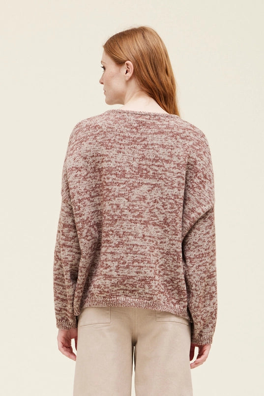 Francine Oversized Crew Neck Heathered Brick Sweater