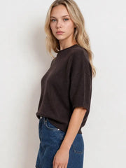 Cora Exposed Seam Drop Shoulder Half Sleeve Sweater Knit Top