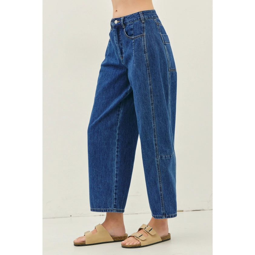 Casino High Waist Barrel Leg Ankle Crop Jeans