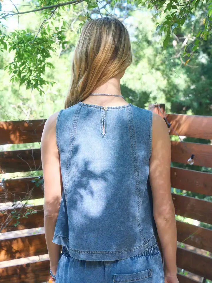 Lindee Seam Detail Sleeveless Denim Top & Pant Set