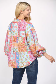 Aidyn Puff Sleeve Button Down Chiffon Blouse