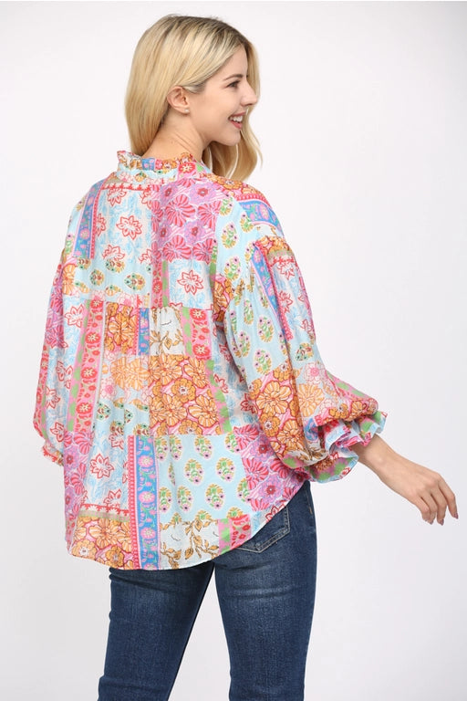 Aidyn Puff Sleeve Button Down Chiffon Blouse