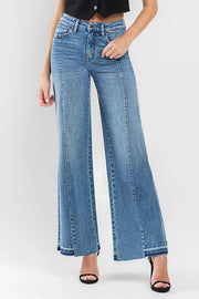 Elton Super High Rise Split Seam Distressed Wide Ankle Trouser Jeans