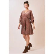 Dutchess Damask Pattern Burnout Velvet Long Sleeve Mini Dress